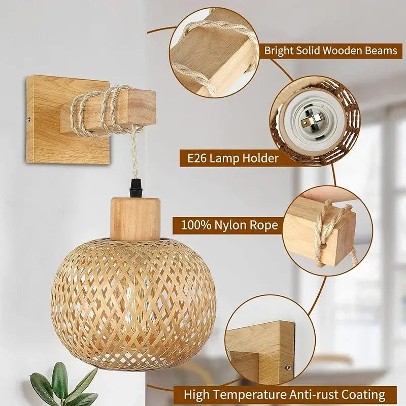 Bamboo Wall Lantern – Hand-Woven Rattan Shade | sitezone test 02