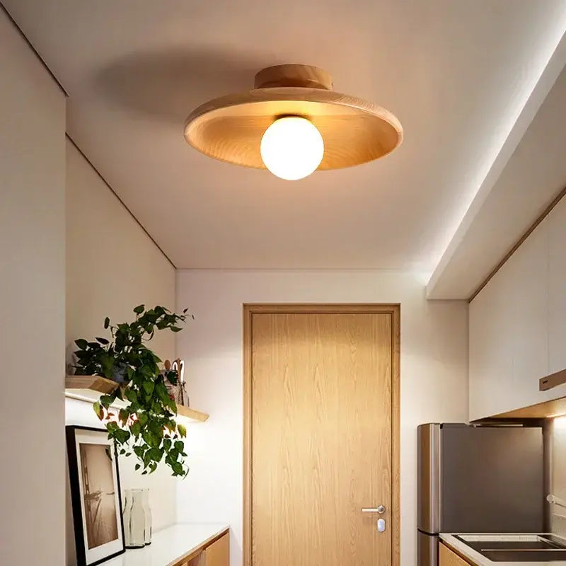 Nordic Wooden Ceiling Light – Round Design for Bedroom