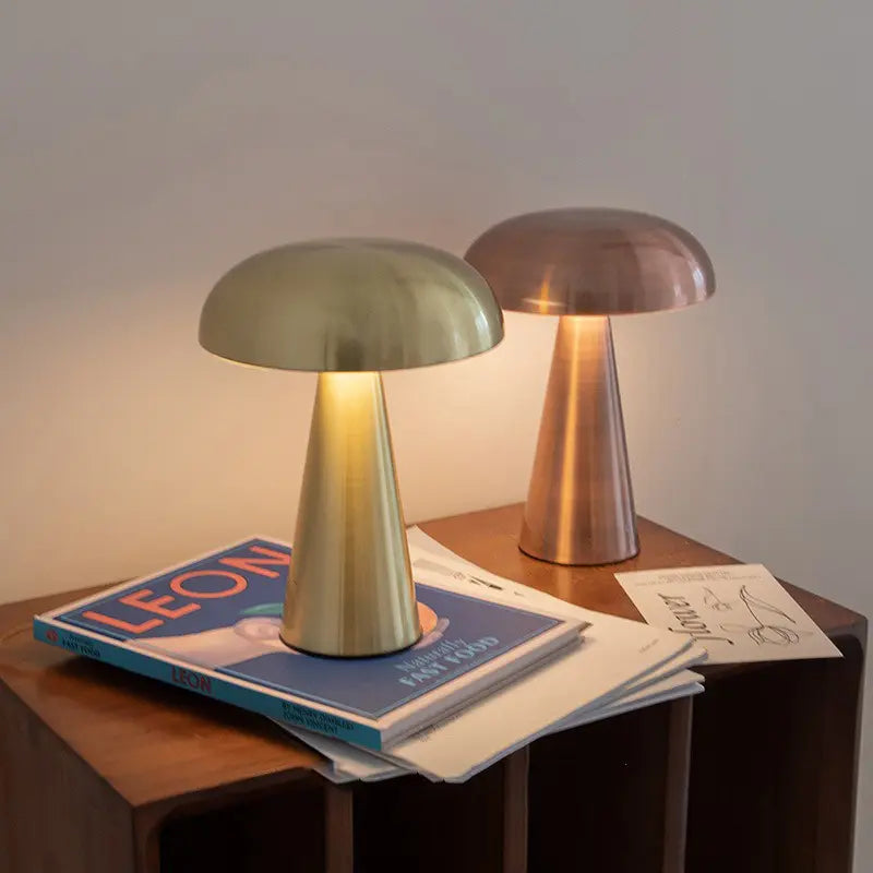 Rechargeable Table Lamp Bedroom Decoration Bar Living Room Bedside Mood Lights Touch Three Level Dimming Metal Mushroom Lamps