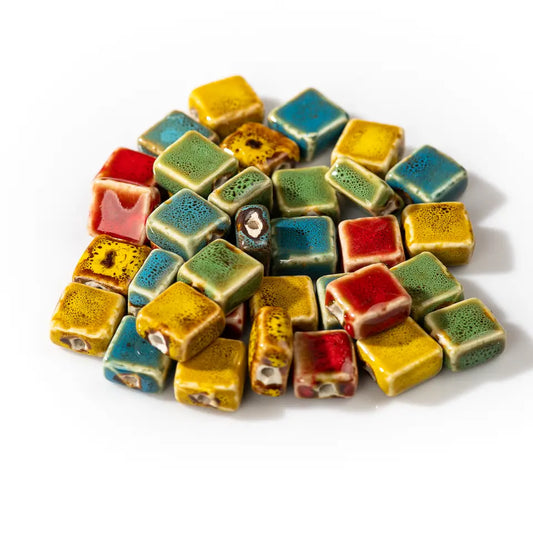 Pink Ceramic Square Beads – Handmade Jewelry Making Supplies