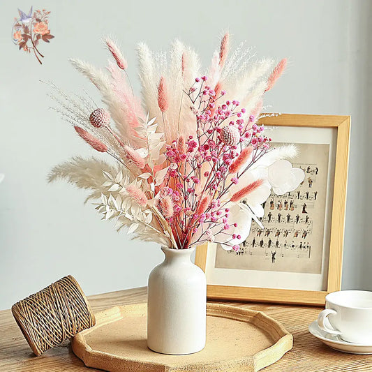 Pink & White Dried Flower Bouquet – Boho Wedding Centerpiece