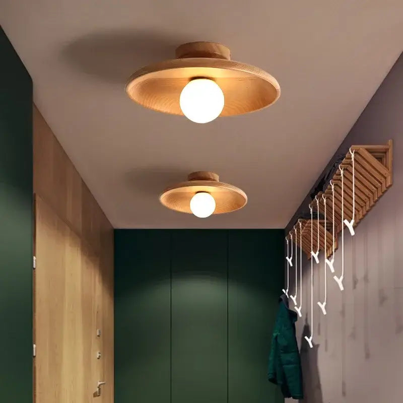 Nordic Wooden Ceiling Light – Round Design for Bedroom