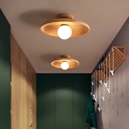 Nordic Wooden Ceiling Light – Round Design for Bedroom