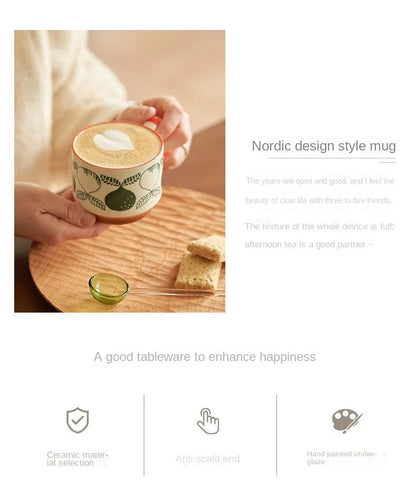 laysda 300ml Japanese Flower Coffee Mug Set Retro Ceramic Milk Oats Mug Office Water Handgrip Cup Kitchen Party Drinkware Set