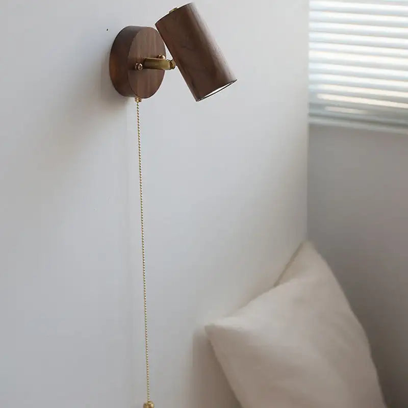 Retro Walnut Wall Lamp – Adjustable LED Spotlight
