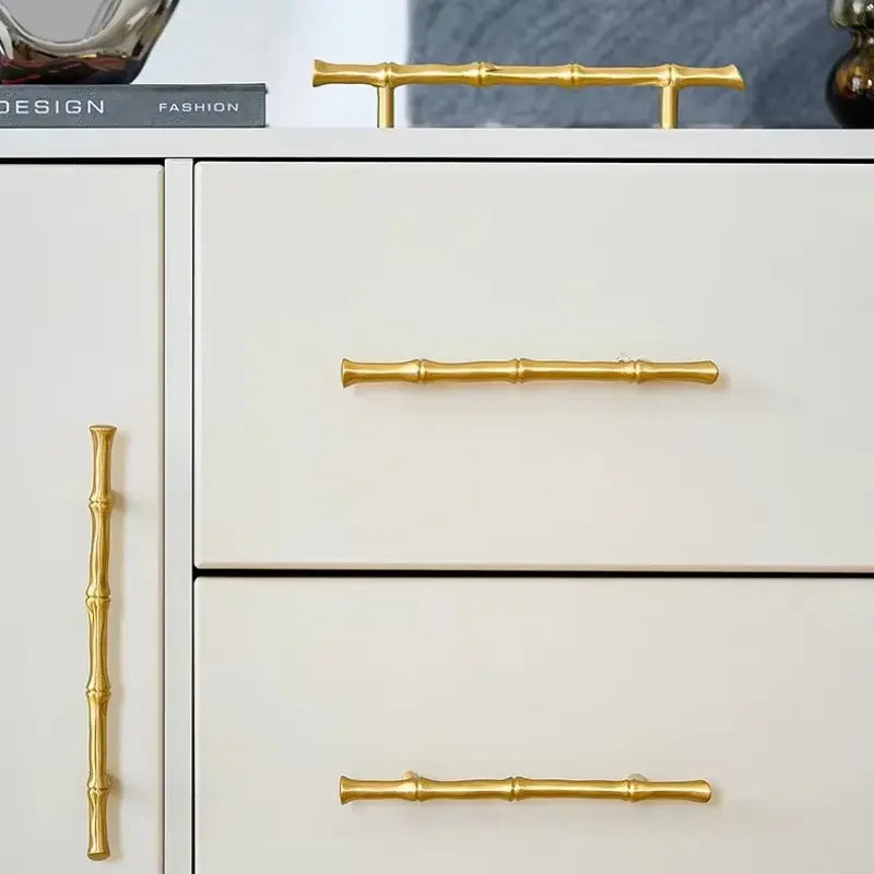 Satin Brass Cabinet Handle – Bamboo Design, Modern Upgrade