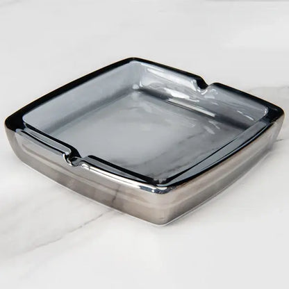 Square Glass Ashtray - Windproof Design for Home & Bar