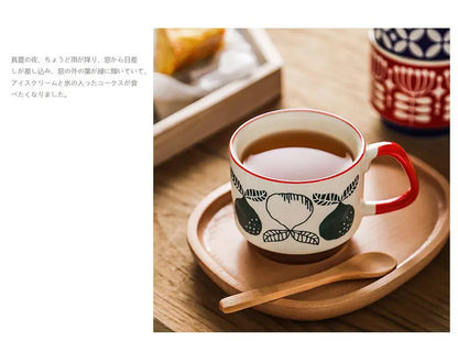 laysda 300ml Japanese Flower Coffee Mug Set Retro Ceramic Milk Oats Mug Office Water Handgrip Cup Kitchen Party Drinkware Set