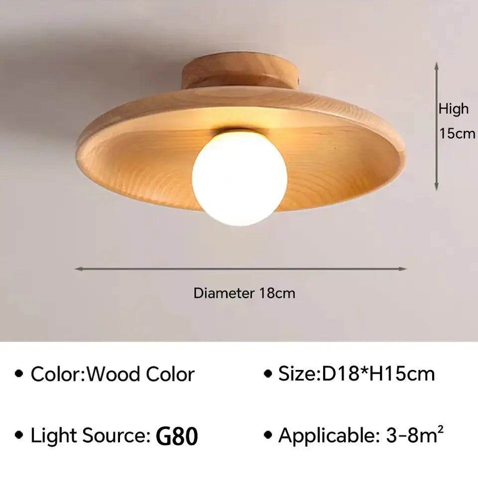Nordic Wooden Ceiling Light – Round Design for Bedroom