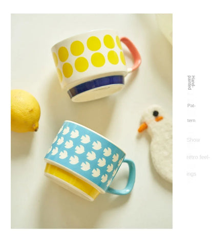 laysda 300ml Japanese Flower Coffee Mug Set Retro Ceramic Milk Oats Mug Office Water Handgrip Cup Kitchen Party Drinkware Set