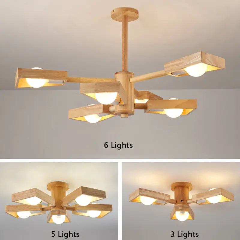 Nordic Wooden Chandelier – Tree Branch Design for Cozy Spaces