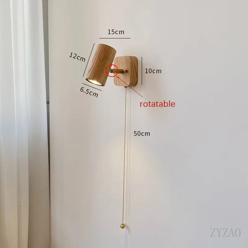 Retro Walnut Wall Lamp – Adjustable LED Spotlight
