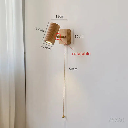 Retro Walnut Wall Lamp – Adjustable LED Spotlight