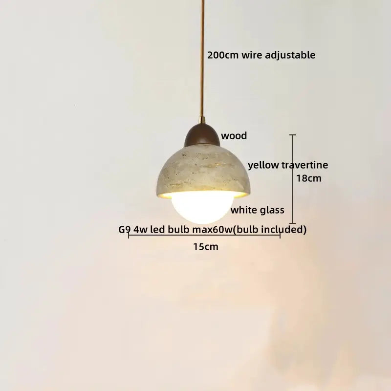 IWHD Cave Stone LED Pendant Lights Fixtures Yellow Travertine Restaurant Bedroom Living Room Modern Hanging Lamp Chandelier