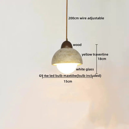 IWHD Cave Stone LED Pendant Lights Fixtures Yellow Travertine Restaurant Bedroom Living Room Modern Hanging Lamp Chandelier
