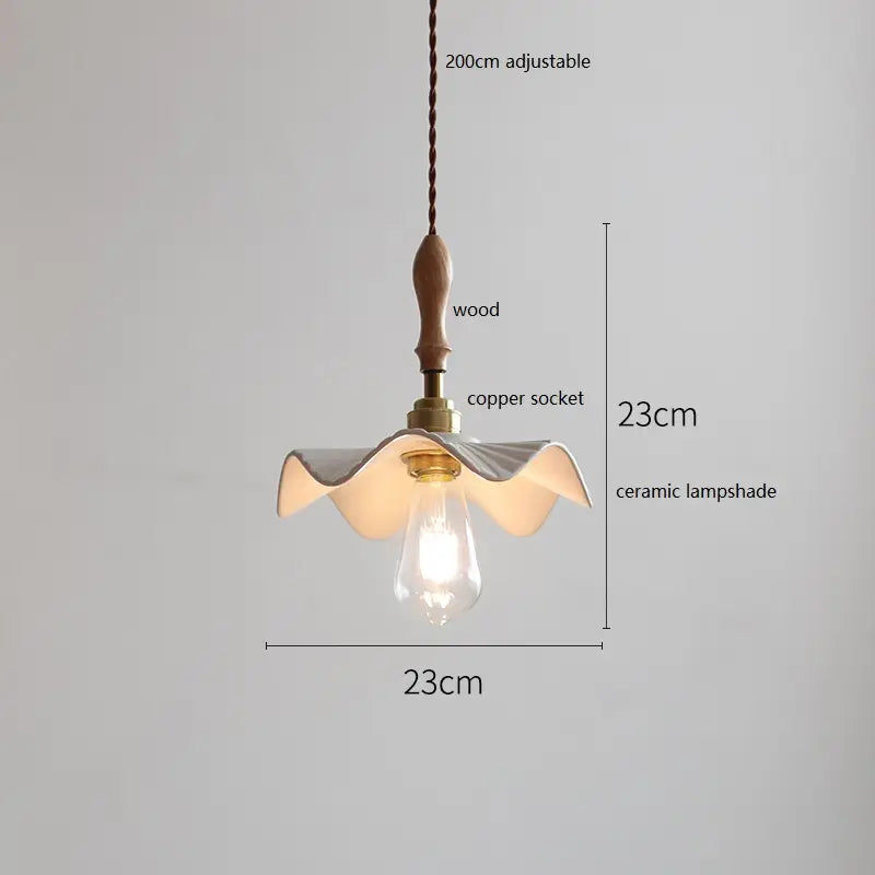 IWHD Schmetterling Keramik LED Pendelleuchte neben Holzgriff Kupfer Sockel Home Decor Schlafzimmer Esszimmer Wohnzimmer Licht Hängelampe