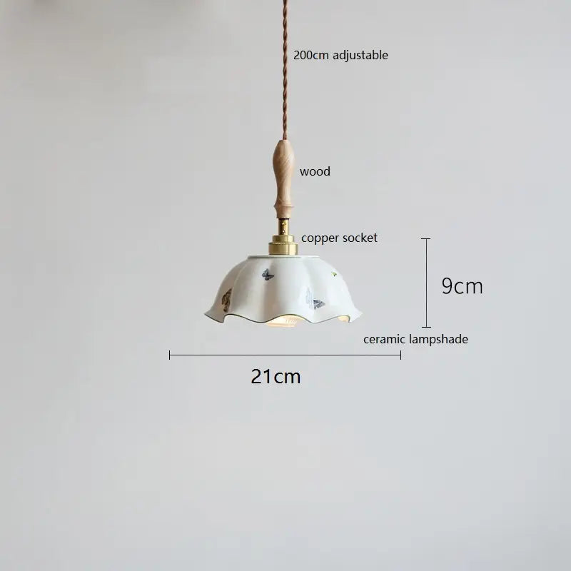 IWHD Schmetterling Keramik LED Pendelleuchte neben Holzgriff Kupfer Sockel Home Decor Schlafzimmer Esszimmer Wohnzimmer Licht Hängelampe