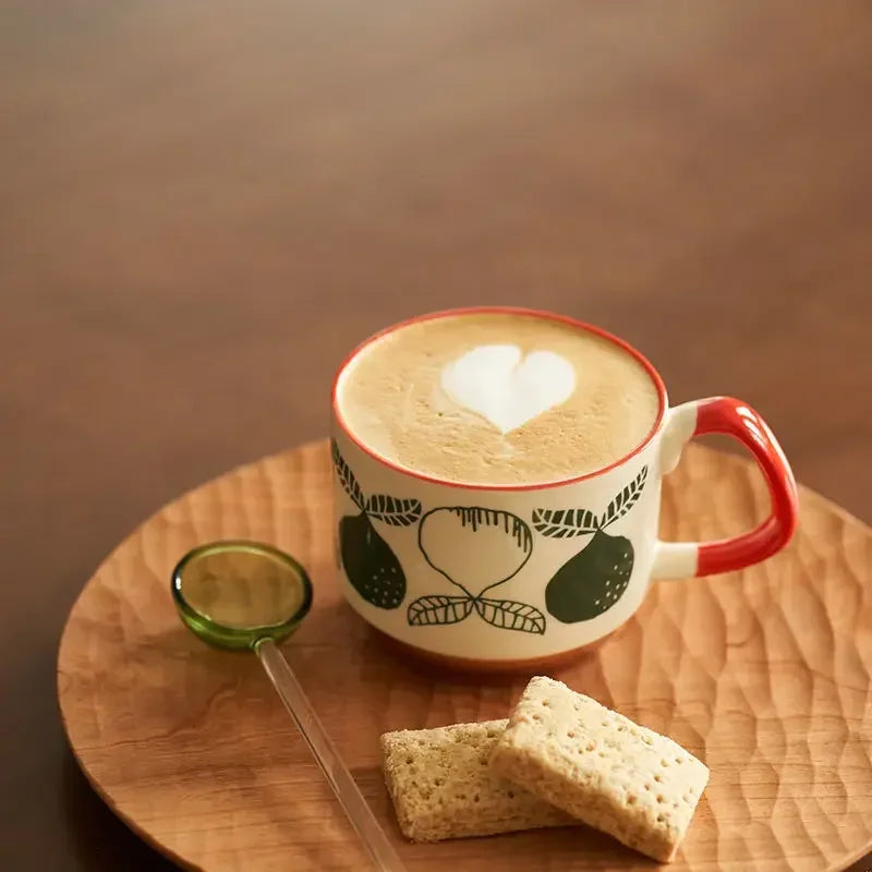 laysda 300ml Japanese Flower Coffee Mug Set Retro Ceramic Milk Oats Mug Office Water Handgrip Cup Kitchen Party Drinkware Set