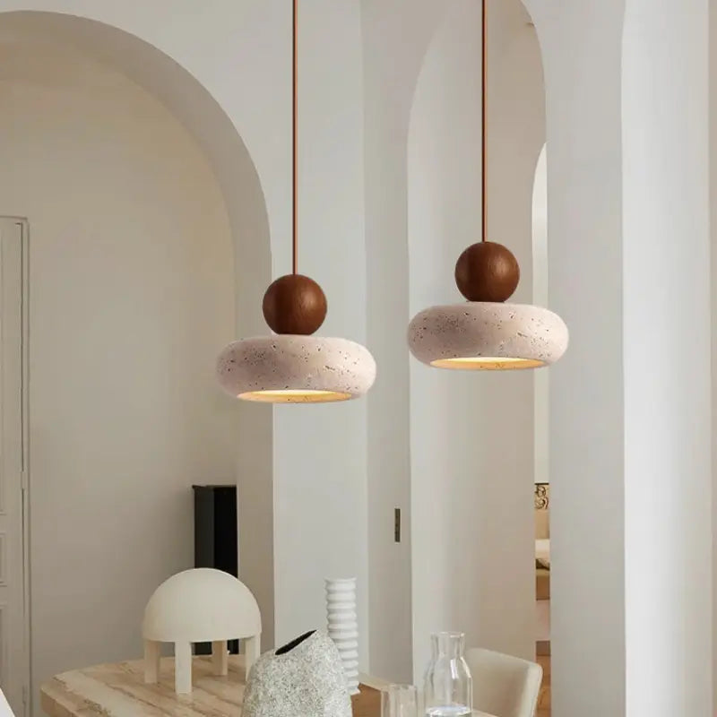 Elegant Yellow Travertine Pendant Light For Modern Living Room | Iwhd Cave Stone Chandelier