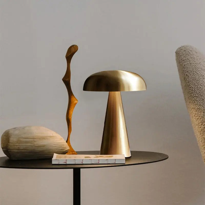 Rechargeable Table Lamp Bedroom Decoration Bar Living Room Bedside Mood Lights Touch Three Level Dimming Metal Mushroom Lamps