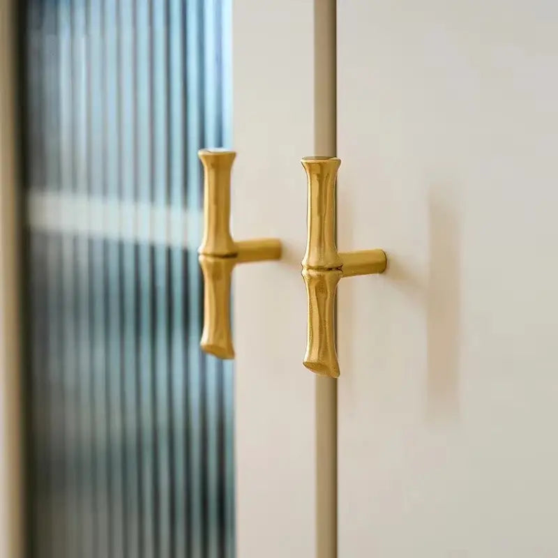 Satin Brass Cabinet Handle – Bamboo Design, Modern Upgrade