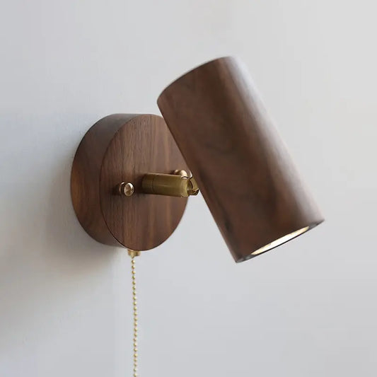 Retro Walnut Wall Lamp – Adjustable LED Spotlight