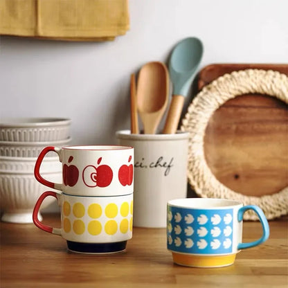 laysda 300ml Japanese Flower Coffee Mug Set Retro Ceramic Milk Oats Mug Office Water Handgrip Cup Kitchen Party Drinkware Set