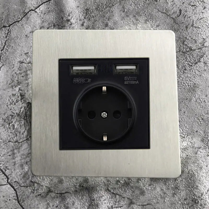 Matte Stainless Steel Wall Switch - USB & EU Outlet | sitezone test 02