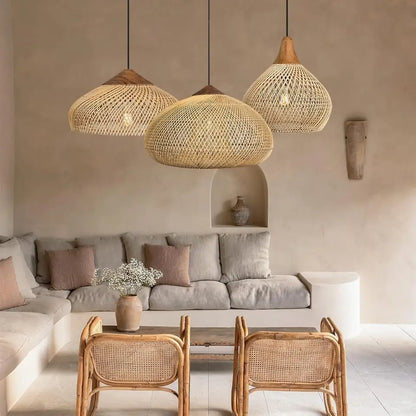 Rustic Rattan Pendant Light – Natural Woven Design for Dining