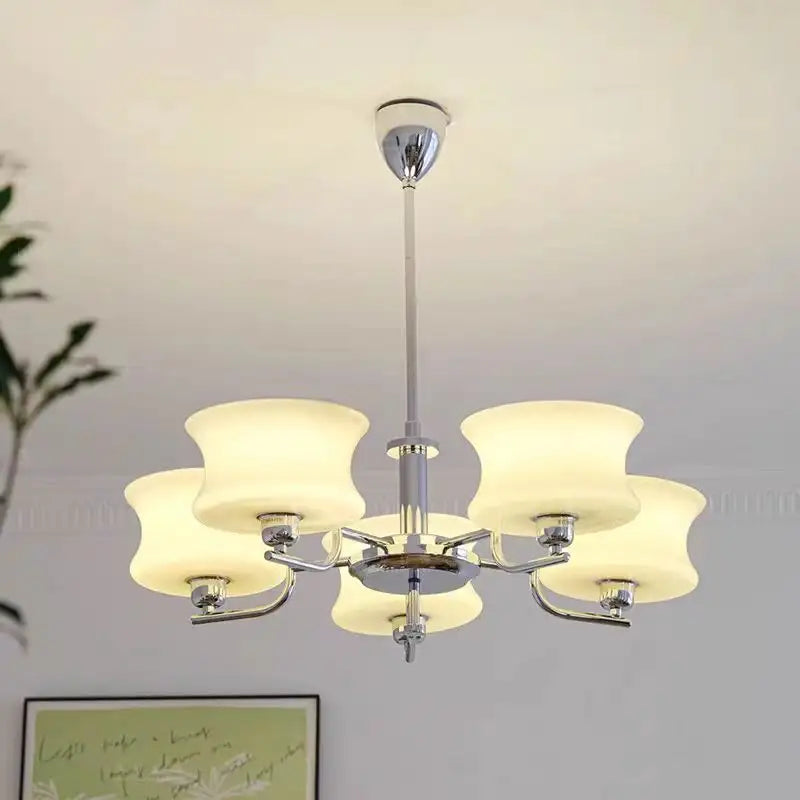 Milky White Glass Chandelier - Bauhaus Design for Modern Homes