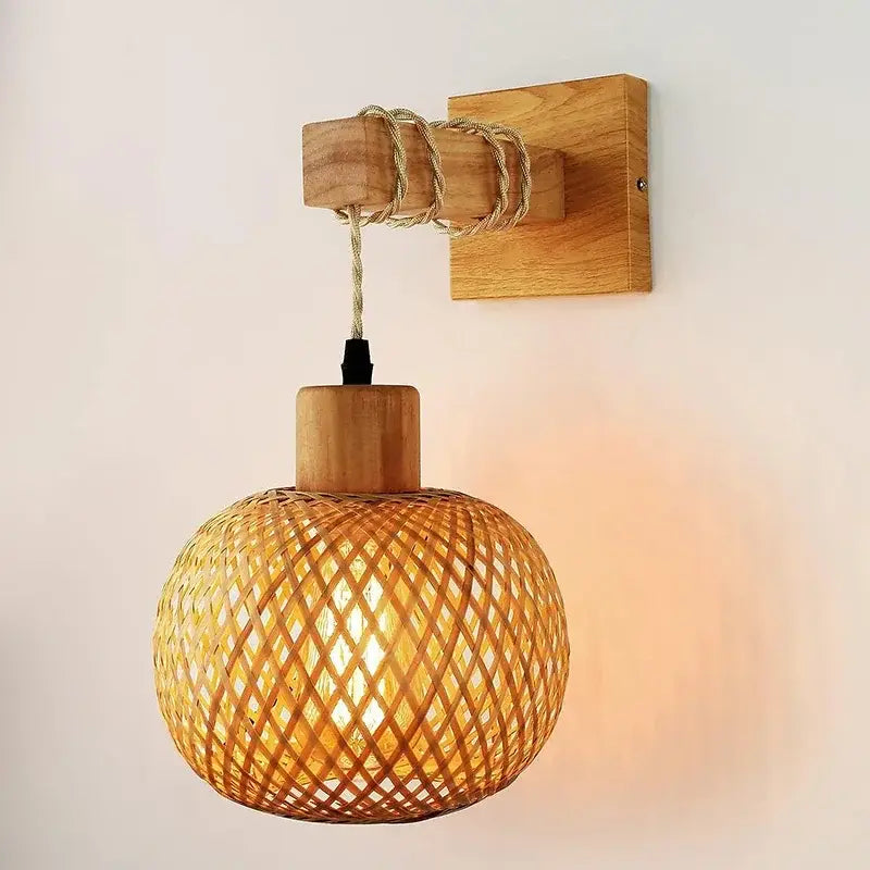 Bamboo Wall Lantern – Hand-Woven Rattan Shade | sitezone test 02