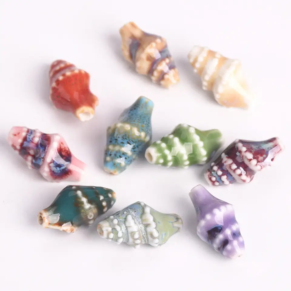 Ocean Conch Beads - Colorful Ceramic for Jewelry Making