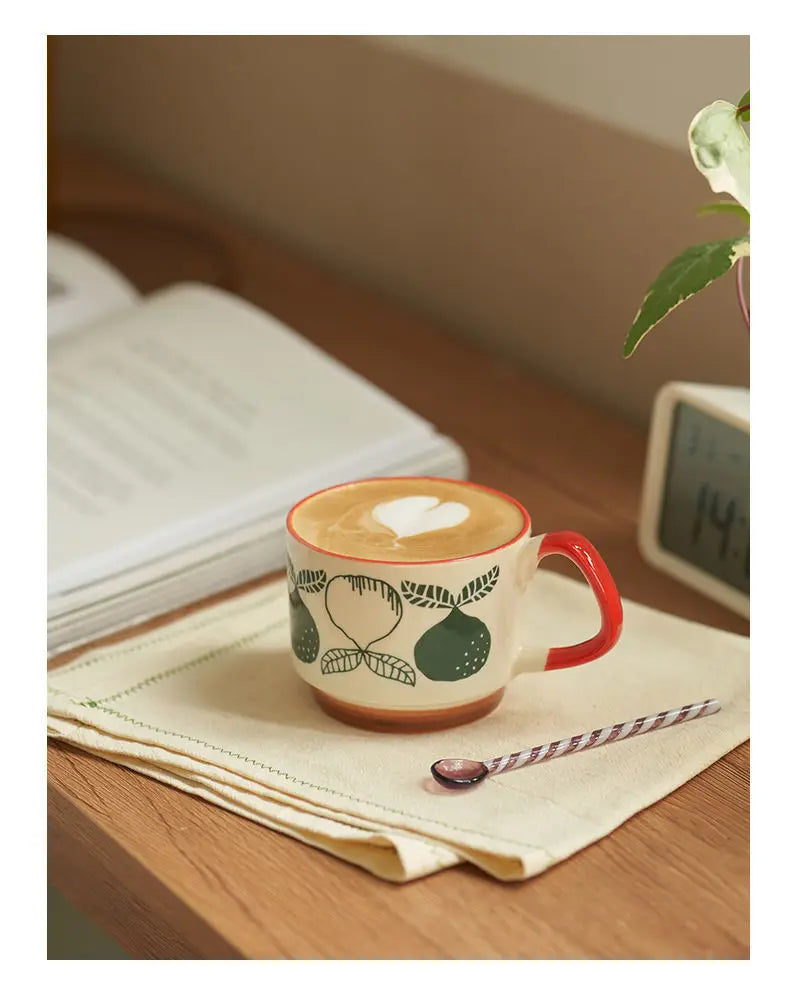 laysda 300ml Japanese Flower Coffee Mug Set Retro Ceramic Milk Oats Mug Office Water Handgrip Cup Kitchen Party Drinkware Set