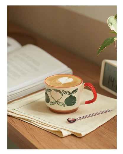 laysda 300ml Japanese Flower Coffee Mug Set Retro Ceramic Milk Oats Mug Office Water Handgrip Cup Kitchen Party Drinkware Set