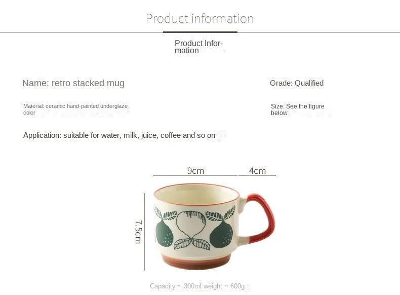 laysda 300ml Japanese Flower Coffee Mug Set Retro Ceramic Milk Oats Mug Office Water Handgrip Cup Kitchen Party Drinkware Set