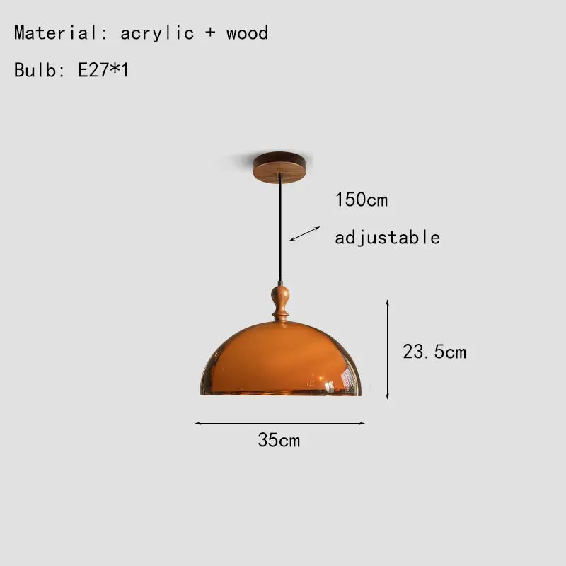 Brown Acrylic Pendant Light - Adjustable Height, Wood Finish