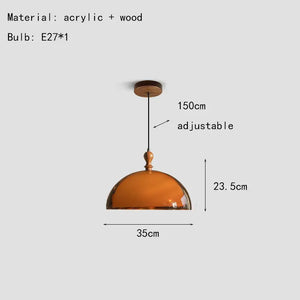 Brown Acrylic Pendant Light - Adjustable Height, Wood Finish