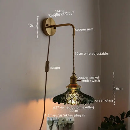 Vintage Green Glass Wall Sconce – Pull Chain Switch | sitezone test 02
