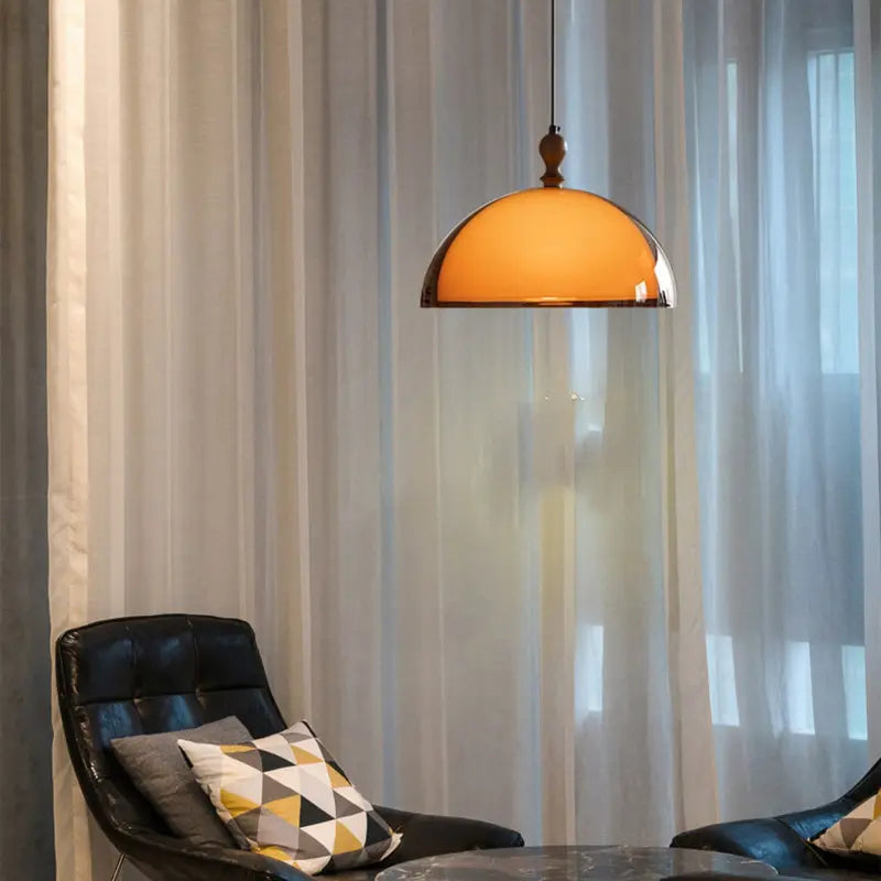 Brown Acrylic Pendant Light - Adjustable Height, Wood Finish