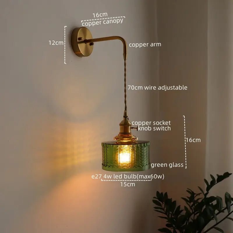 Vintage Green Glass Wall Sconce – Pull Chain Switch | sitezone test 02