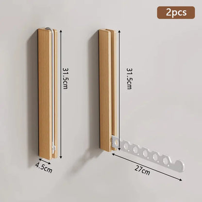 Wood Wall-Mounted Clothes Hanger - Space-Saving & Collapsible