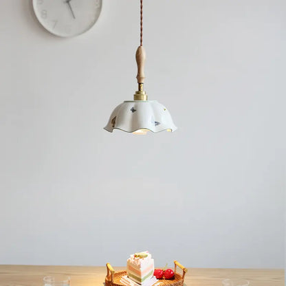 IWHD Schmetterling Keramik LED Pendelleuchte neben Holzgriff Kupfer Sockel Home Decor Schlafzimmer Esszimmer Wohnzimmer Licht Hängelampe