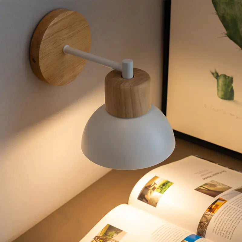 Nordic Wood Wall Sconce - LED & Warm Light for Bedroom