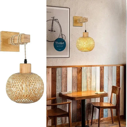 Bamboo Wall Lantern – Hand-Woven Rattan Shade | sitezone test 02