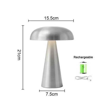 Rechargeable Table Lamp Bedroom Decoration Bar Living Room Bedside Mood Lights Touch Three Level Dimming Metal Mushroom Lamps