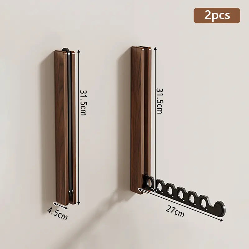 Wood Wall-Mounted Clothes Hanger - Space-Saving & Collapsible
