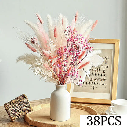 Pink & White Dried Flower Bouquet – Boho Wedding Centerpiece