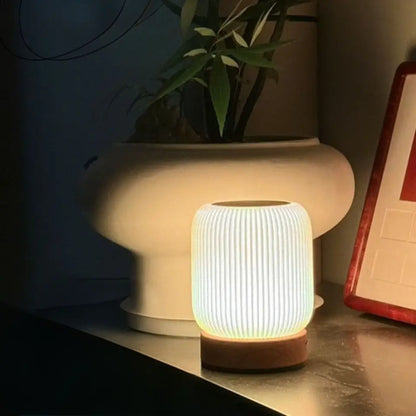 Wood Grain Table Lamp – Touch Control & Wireless Charging