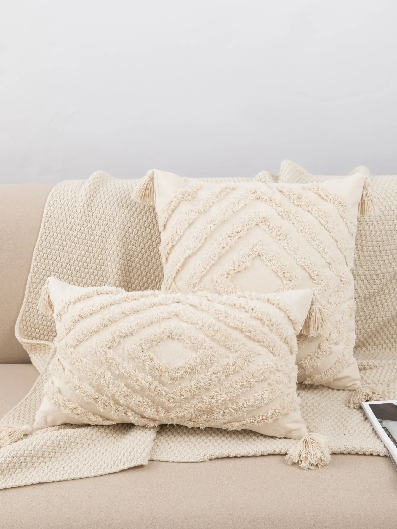 1pc beige tufted pillowcase fringed lumbar cushion fits the sofa bedroom