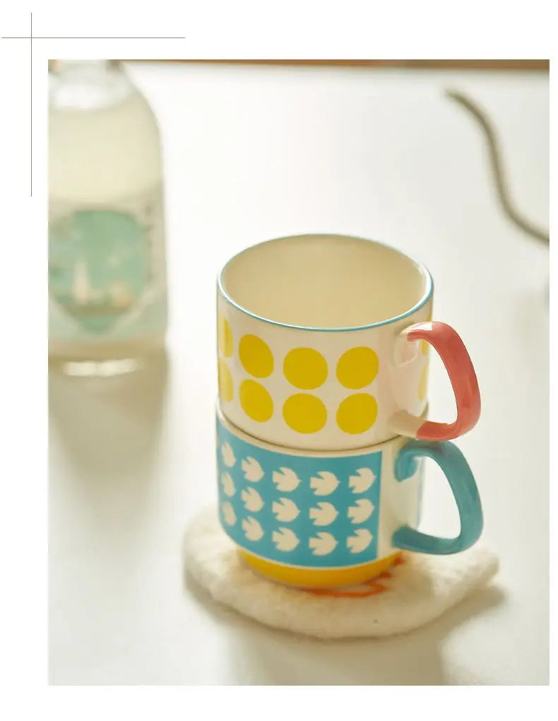 laysda 300ml Japanese Flower Coffee Mug Set Retro Ceramic Milk Oats Mug Office Water Handgrip Cup Kitchen Party Drinkware Set
